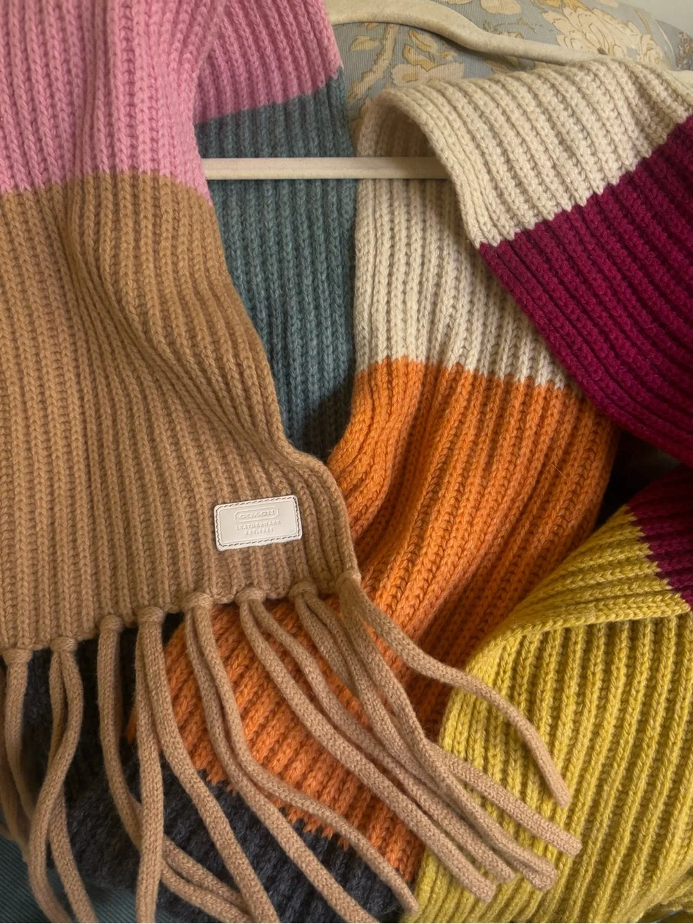 Coach Lambswool Color Block Scarf 80% Wool Fringe